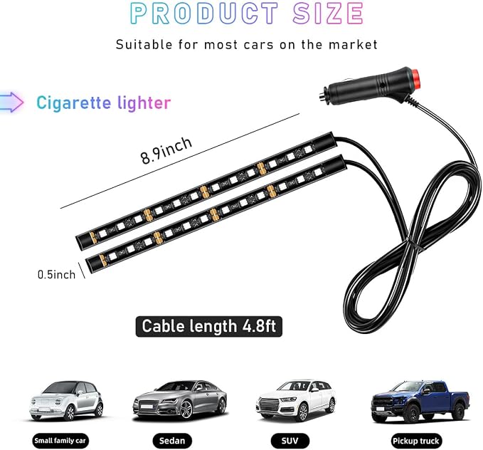 Ohleats Car LED Strip Light, 24 LED RGB Auto Interior Atmosphere Lights, Cigarette Lighter Under Dash Ambient Night Light, Interior Decorative Lamp Lighting Kit Car Accessories (Green)