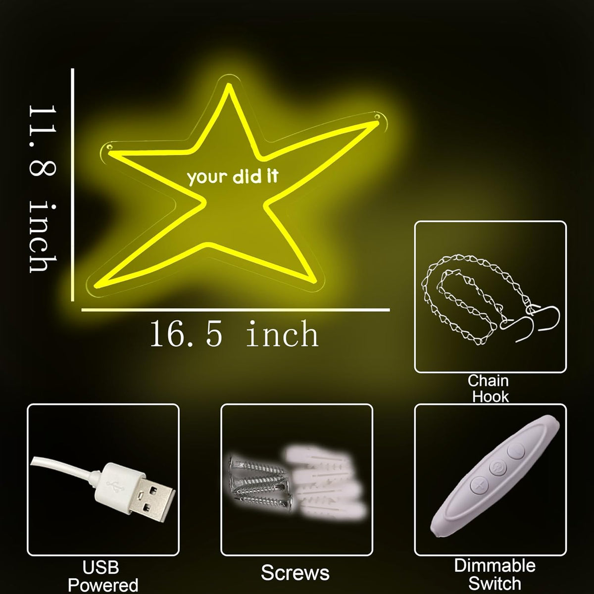 Star Classroom Neon Sign,Your Did It Star LED Neon Light Sign for Classroom, Congrats Party, Motivational Decor for Bedroom, Office, Celebration,Encouragement and Funny Gag Gifts