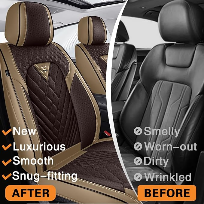 Fit for Toyota RAV4 Seat Covers 2001-2026,Premium Leather, 360° Full Protection, Thick Padding & Memory Foam, Waterproof & Stain-Resistant Car Seat Cover Front Set (2 Seat,Brown&Beige)