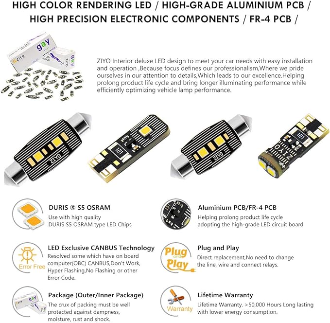 ZIYO ZPL4124 - (22 Bulbs) LED Interior Light Kit Replacement for Land Rover Range Rover L322 2003-2012, 6000K Xenon White Dome Light Bulbs Upgrade Error Free