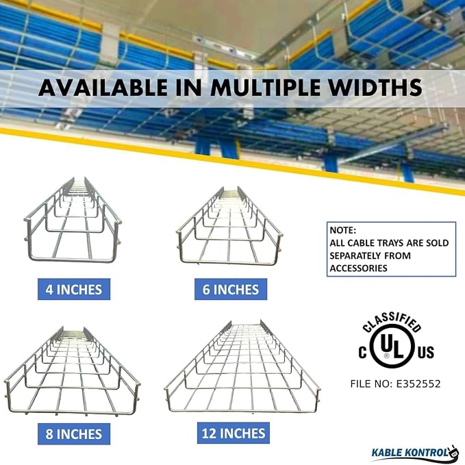 Kable Kontrol Ceiling Hanger Kits – 12” Width - Wire Mesh Tray Cable Management Rack Cords Organizer Cable Basket, Zinc Plated Steel NEC Approved for Network, Fiber Optic, Cabling Accessory