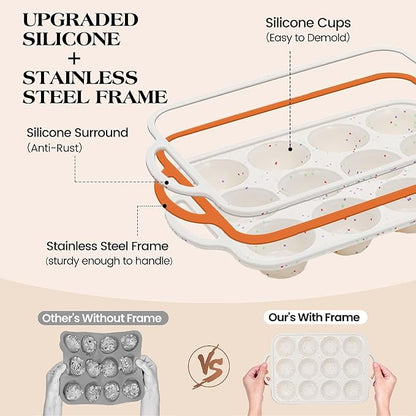 8 Pcs Baking Pans Set, Silicone Bakeware Sets with Metal Reinforced Frame, Nonstick Stackable Carbon Steel Non Toxic Baking Sets for Cooking (Cream)