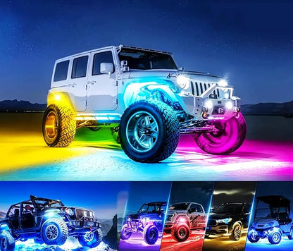 RGB Rock Lights, 8 Pods 36 LEDs SMD Chips Super Bright Pod Lights | 12V DC, Remote & App Control, Underglow Kit for Off Road Cars Trucks Jeep SUV UTV ATV RZR Golf Cart Wheel Well