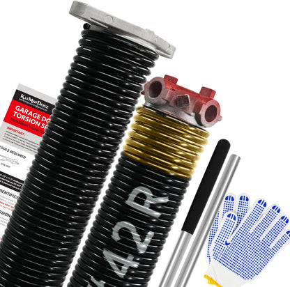Pair of 1.75" Garage Door Torsion Springs Set with Non-Slip Winding Bars&Gloves, High Precision Electrophoresis Oil-Free Black Coated for Replacement, MIN 16,000 Cycles (0.250 x 1.75"x 42")