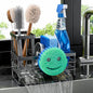 Cisily Sink Caddy with Smiley Face Sponge Holder for Kitchen with Brush Holder and Stainless Steel Self Drain Tray, Rustproof Kitchen Sink Organizer, Soap Dispenser Storage Accessories (Black)