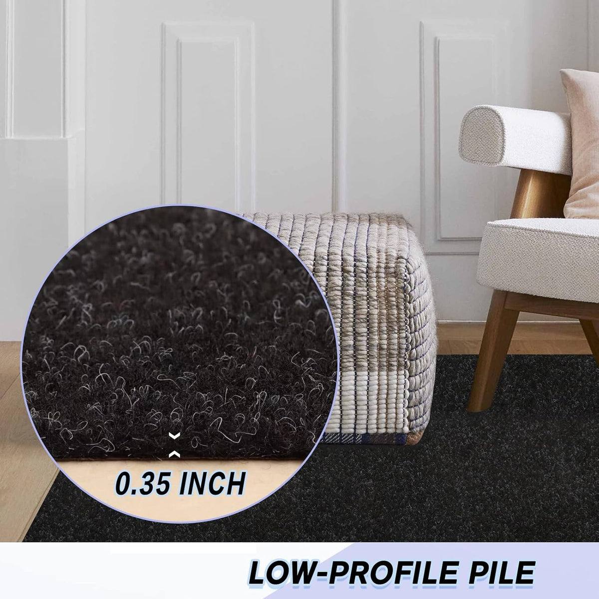 Custom Size Backed Non-Slip Area Rugs Runner, Easy Clean, Waterproof Runner Rugs for Hallway Entryway, Kitchen, Laundry, 4FT x 22FT, Black