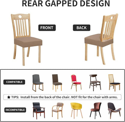 Easy-Going 100% Waterproof Seat Covers for Dining Room Chairs Set of 6, Stretch Chair Seat Slipcovers Protector Removable and Washable Kitchen Dining Chair Covers, Camel