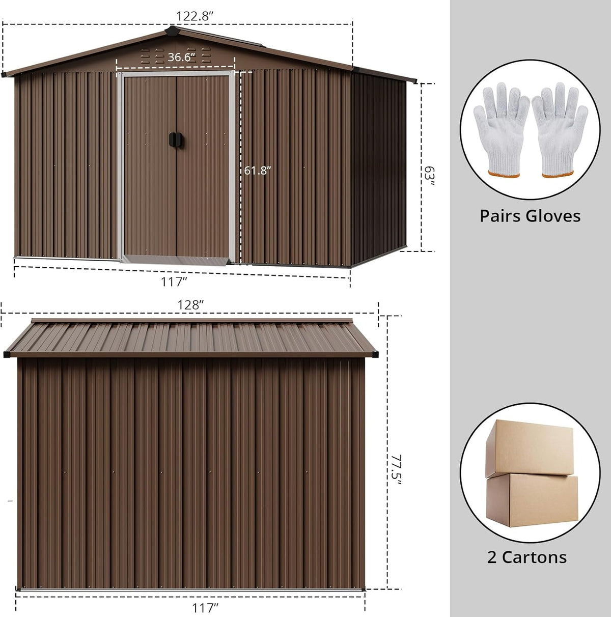 10x10 Ft Brown Metal Outdoor Storage Shed, Large Garden Shed with Sloped Roof & Lockable Door, Backyard Garden Patio Lawn Outdoor Shed for Organising Tools and Equipment in Yard, Garden