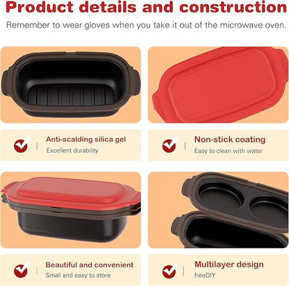 Microwave Egg Cooker & Microwave Grill Pan 3 Pcs with Lid for Grilling, Browning, and Crisping Vegetables, Sandwich, & Meat, Microwave Nonstick Cookware for Quick, Healthy Meals