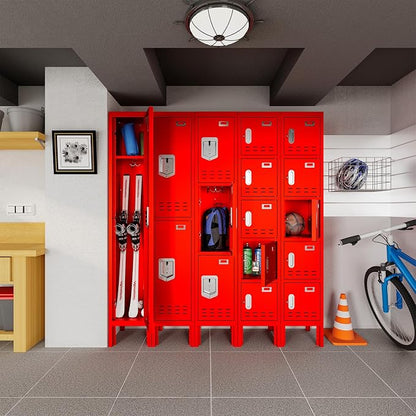 BUTISOW Metal Storage Locker with Lock & Card Slot Locker - Secure Lockable Door - Steel Locker for School, Office, Gym, Home - 66.15" H x 11.8" W x 11.8" D（1 Door, Red）