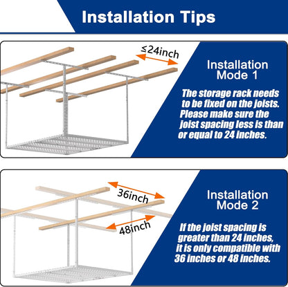 GIOTORENT 3x4FT Heavy Duty Overhead Garage Storage Rack - Adjustable Ceiling Shelving with 450lbs Weight Capacity, Metal Garage Organization System, White